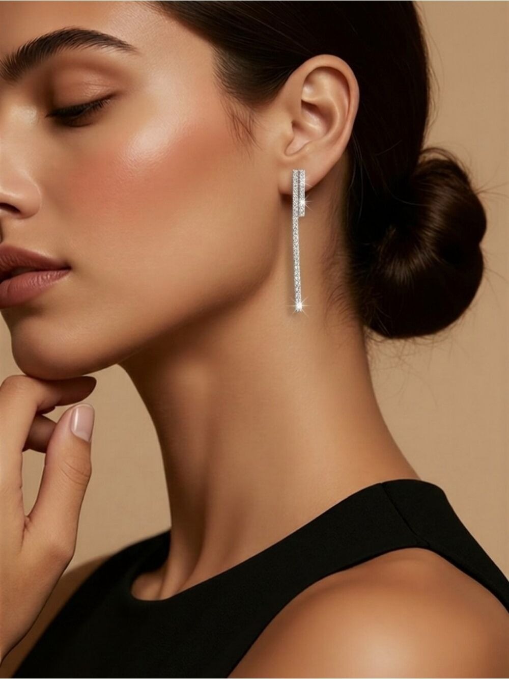 Minimalist Linear Sterling Silver cz linear bar earrings 🆕